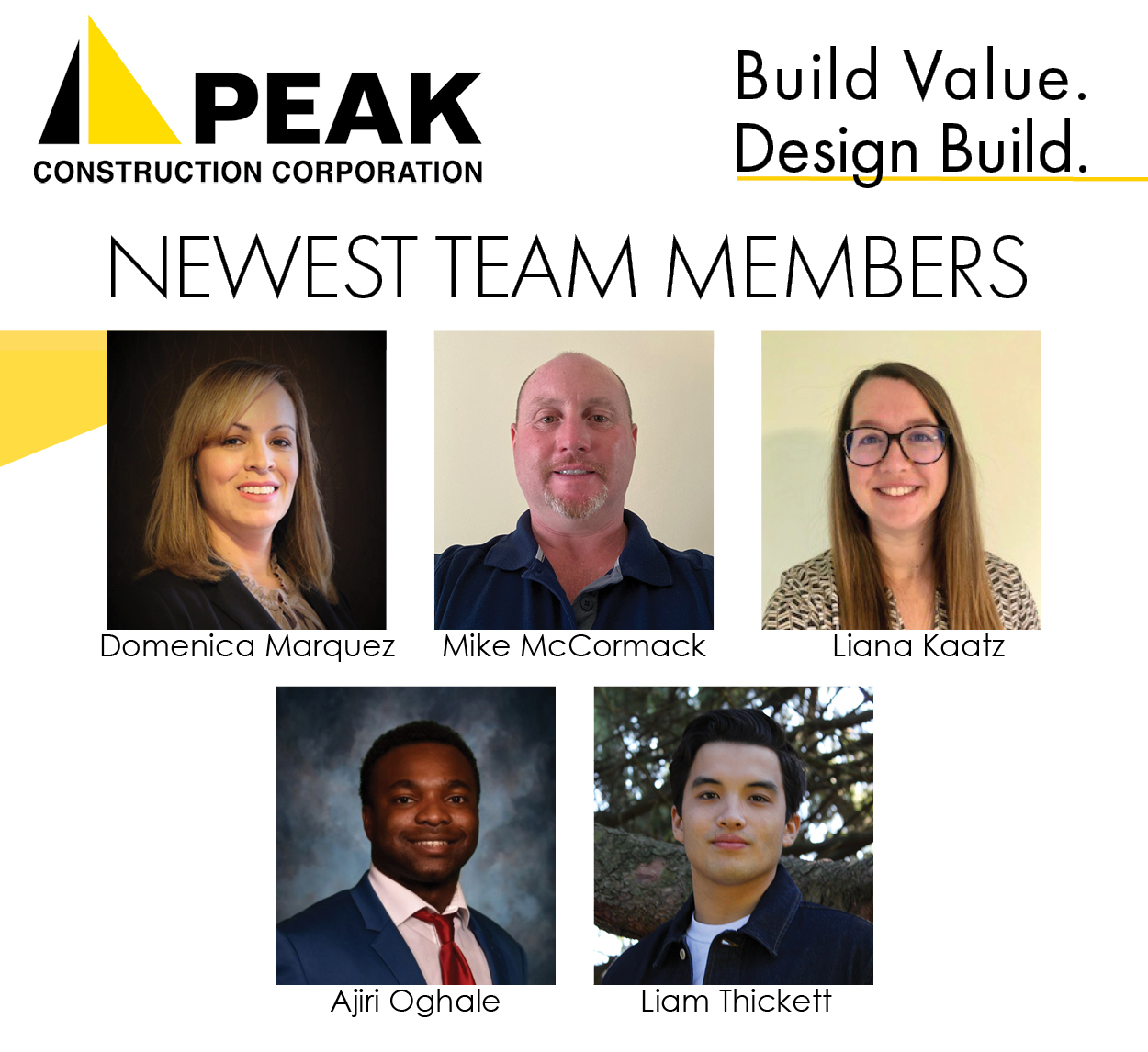 Peak Construction Corporation Continues to Expand Team with Five New